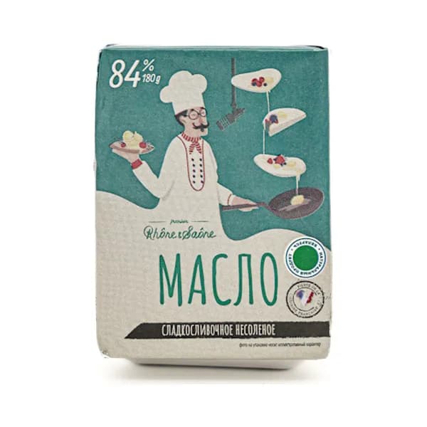 Масло Сладкосливочное Беловежское Rhone&Saone Несоленое 84% 180 гр