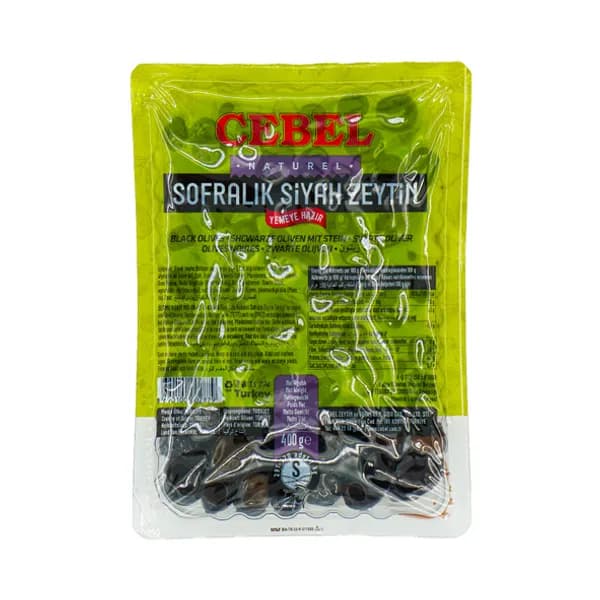 Оливки черные Cebel натуральные столовые с косточкой в/у 400 гр